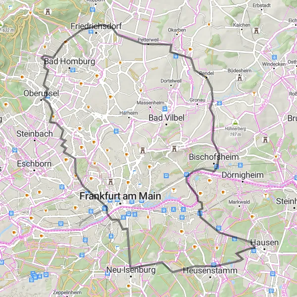 Karten-Miniaturansicht der Radinspiration "Rundtour von Obertshausen nach Darmstadt und zurück" in Darmstadt, Germany. Erstellt vom Tarmacs.app-Routenplaner für Radtouren