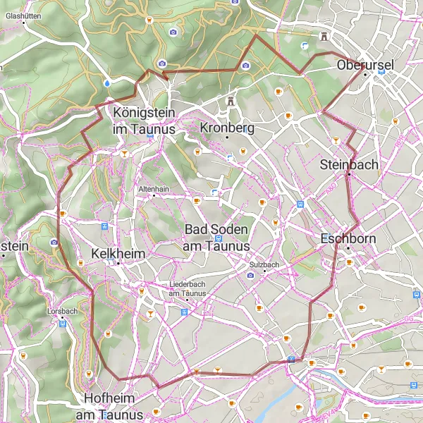 Map miniature of "Taunus Tour" cycling inspiration in Darmstadt, Germany. Generated by Tarmacs.app cycling route planner