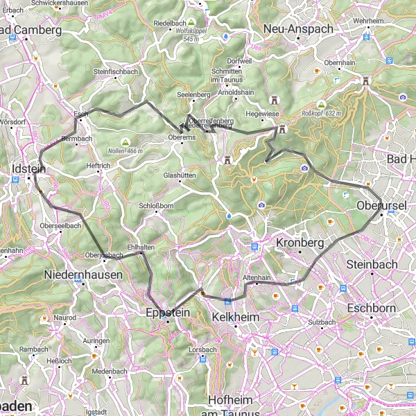 Map miniature of "The Mountain Challenge" cycling inspiration in Darmstadt, Germany. Generated by Tarmacs.app cycling route planner