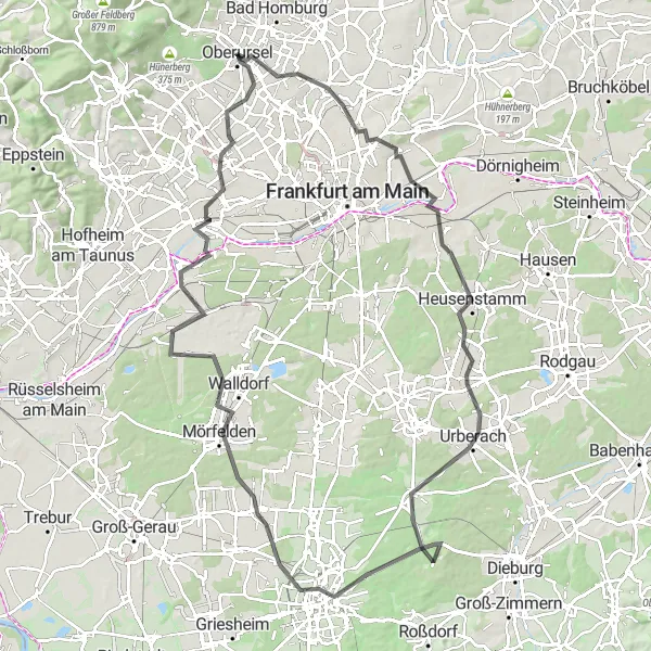 Map miniature of "Road Trip Explorer" cycling inspiration in Darmstadt, Germany. Generated by Tarmacs.app cycling route planner