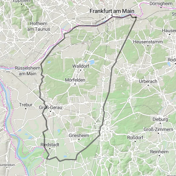 Karten-Miniaturansicht der Radinspiration "Rund um Darmstadt" in Darmstadt, Germany. Erstellt vom Tarmacs.app-Routenplaner für Radtouren