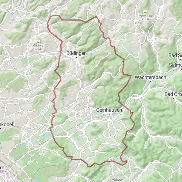 Map miniature of "Gravel and Nature in the Odenwald" cycling inspiration in Darmstadt, Germany. Generated by Tarmacs.app cycling route planner