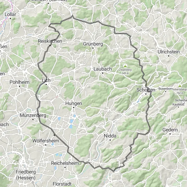 Map miniature of "Ortenberg Epic Road Cycling Route" cycling inspiration in Darmstadt, Germany. Generated by Tarmacs.app cycling route planner