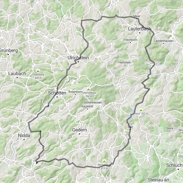 Karten-Miniaturansicht der Radinspiration "Hessisches Hügelabenteuer" in Darmstadt, Germany. Erstellt vom Tarmacs.app-Routenplaner für Radtouren