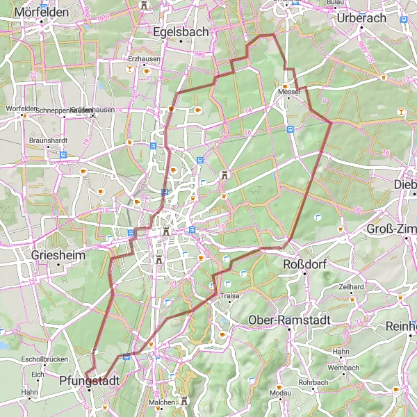 Karten-Miniaturansicht der Radinspiration "Panorama-Rundkurs durch Darmstadt und Umgebung" in Darmstadt, Germany. Erstellt vom Tarmacs.app-Routenplaner für Radtouren