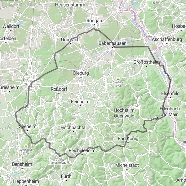 Karten-Miniaturansicht der Radinspiration "Tour Höhenrausch" in Darmstadt, Germany. Erstellt vom Tarmacs.app-Routenplaner für Radtouren