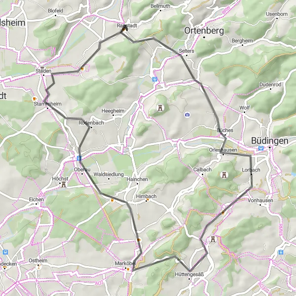 Karten-Miniaturansicht der Radinspiration "Entspannte Tour um Ranstadt" in Darmstadt, Germany. Erstellt vom Tarmacs.app-Routenplaner für Radtouren