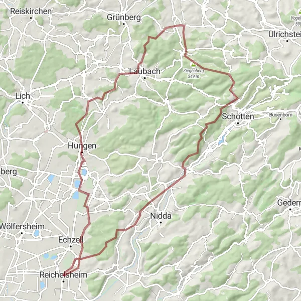 Map miniature of "Lahn Valley Gravel Adventure" cycling inspiration in Darmstadt, Germany. Generated by Tarmacs.app cycling route planner