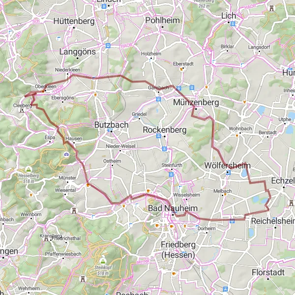 Karten-Miniaturansicht der Radinspiration "Gravel-Tour über Münzenberg und Wölfersheim" in Darmstadt, Germany. Erstellt vom Tarmacs.app-Routenplaner für Radtouren