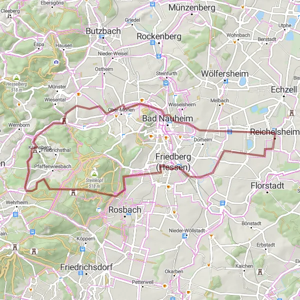 Karten-Miniaturansicht der Radinspiration "Gravel-Tour durch Friedberg und Ober-Mörlen" in Darmstadt, Germany. Erstellt vom Tarmacs.app-Routenplaner für Radtouren