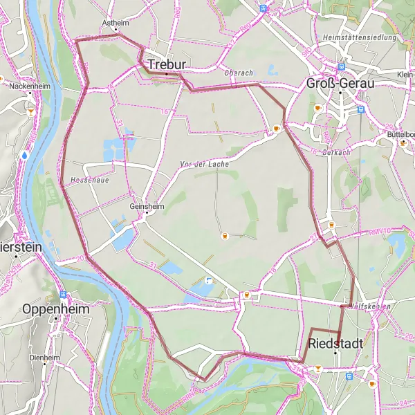 Map miniature of "Riedstadt Nature Ride" cycling inspiration in Darmstadt, Germany. Generated by Tarmacs.app cycling route planner