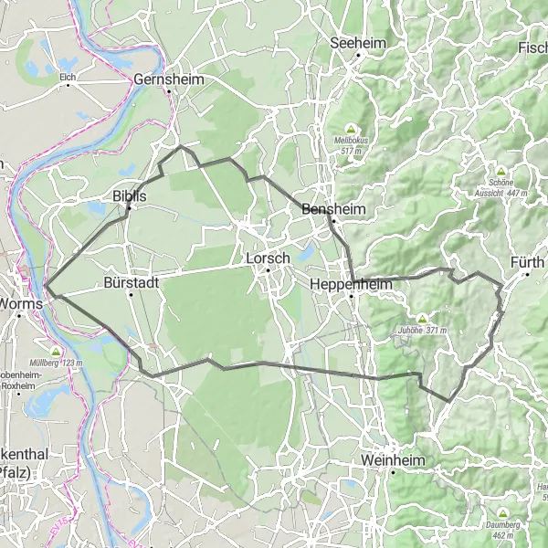 Karten-Miniaturansicht der Radinspiration "Entdeckungstour durch den Odenwald" in Darmstadt, Germany. Erstellt vom Tarmacs.app-Routenplaner für Radtouren