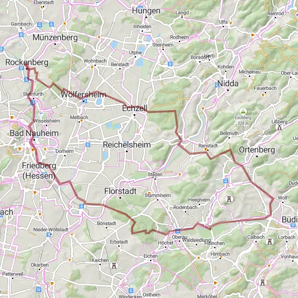 Map miniature of "Discover Wölfersheim and Friedberg (Hesse)" cycling inspiration in Darmstadt, Germany. Generated by Tarmacs.app cycling route planner