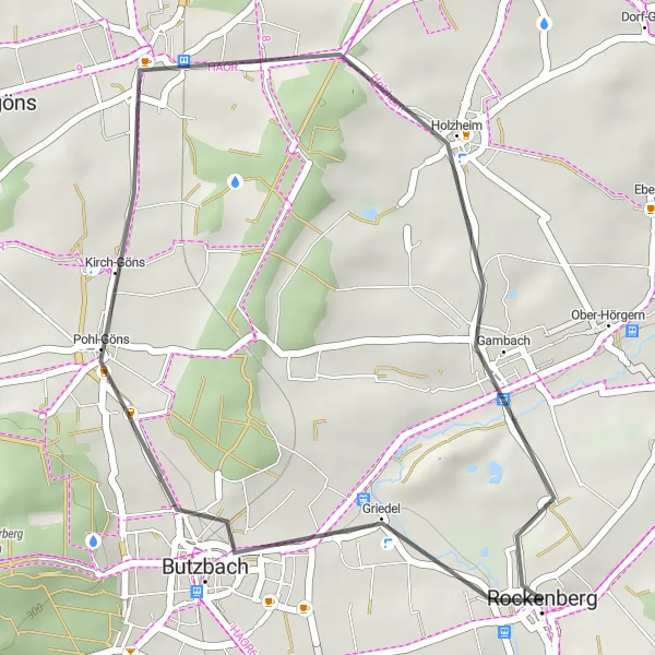 Map miniature of "Rockenberg Circuit" cycling inspiration in Darmstadt, Germany. Generated by Tarmacs.app cycling route planner