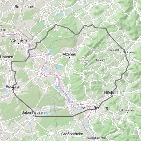 Map miniature of "Rodgau - Oberrodenbach - Rodgau Loop" cycling inspiration in Darmstadt, Germany. Generated by Tarmacs.app cycling route planner