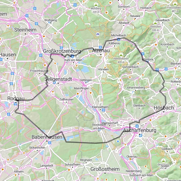 Map miniature of "Cultural Road Ride from Rodgau to Dudenhofen" cycling inspiration in Darmstadt, Germany. Generated by Tarmacs.app cycling route planner