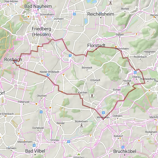 Map miniature of "Gravel Adventure: Ossenheim" cycling inspiration in Darmstadt, Germany. Generated by Tarmacs.app cycling route planner