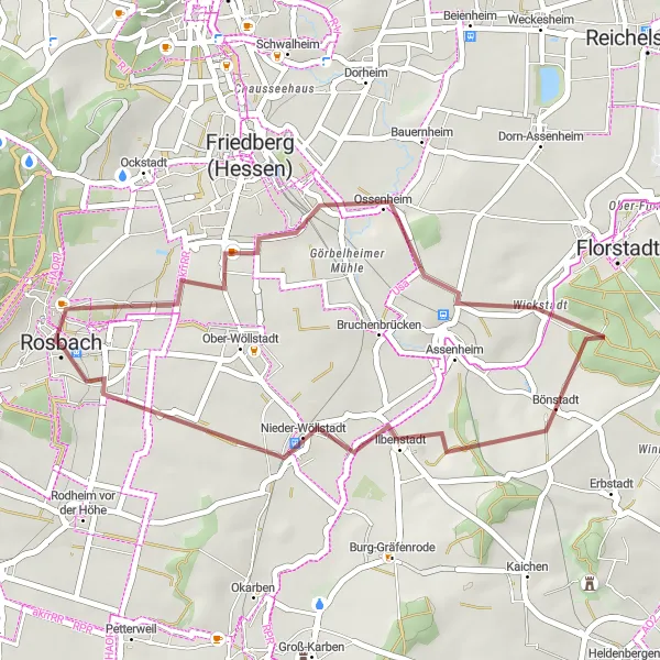 Map miniature of "Wickstadt Gravel Tour" cycling inspiration in Darmstadt, Germany. Generated by Tarmacs.app cycling route planner
