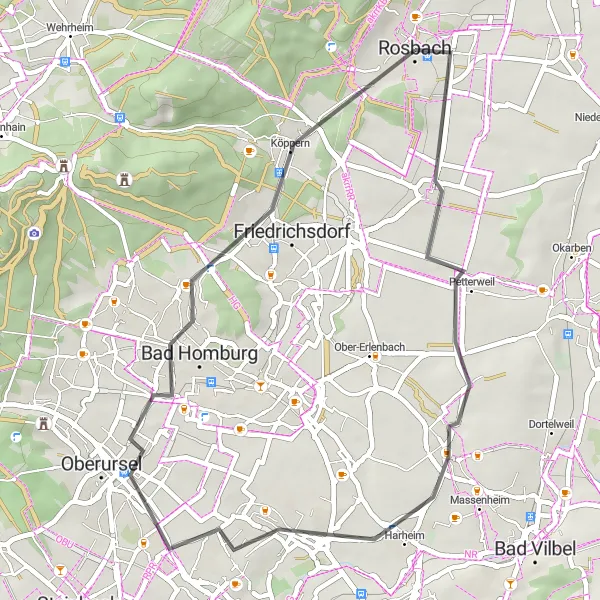 Karten-Miniaturansicht der Radinspiration "Nieder-Erlenbach Rundfahrt" in Darmstadt, Germany. Erstellt vom Tarmacs.app-Routenplaner für Radtouren