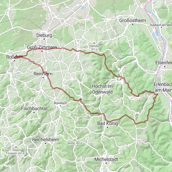 Karten-Miniaturansicht der Radinspiration "Radtour Groß-Umstadt und Georgenhausen" in Darmstadt, Germany. Erstellt vom Tarmacs.app-Routenplaner für Radtouren