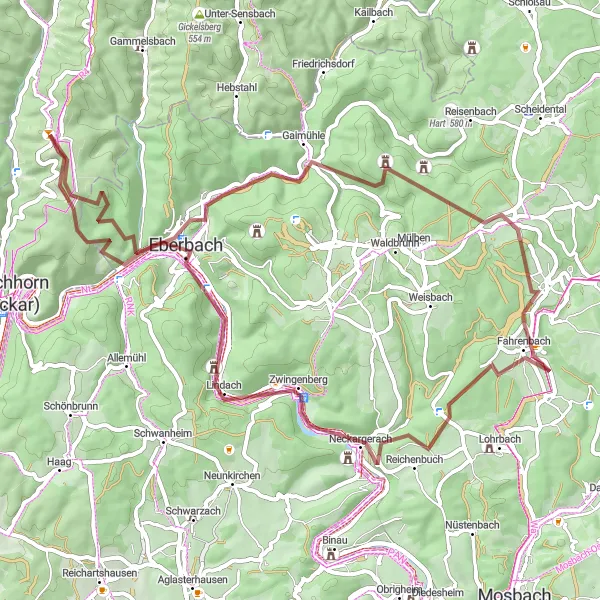 Karten-Miniaturansicht der Radinspiration "Rund um Rothenberg und Eberbach" in Darmstadt, Germany. Erstellt vom Tarmacs.app-Routenplaner für Radtouren