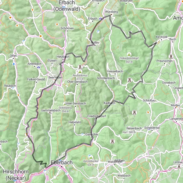 Karten-Miniaturansicht der Radinspiration "Hügelige Etappen im Odenwald" in Darmstadt, Germany. Erstellt vom Tarmacs.app-Routenplaner für Radtouren