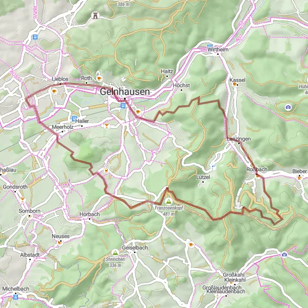 Map miniature of "Gravel Beauty" cycling inspiration in Darmstadt, Germany. Generated by Tarmacs.app cycling route planner