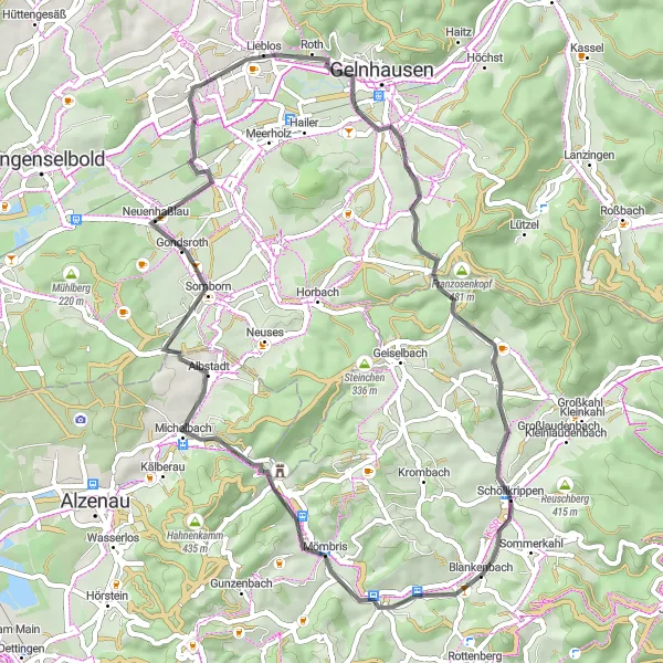 Map miniature of "Mid-Distance Adventure" cycling inspiration in Darmstadt, Germany. Generated by Tarmacs.app cycling route planner