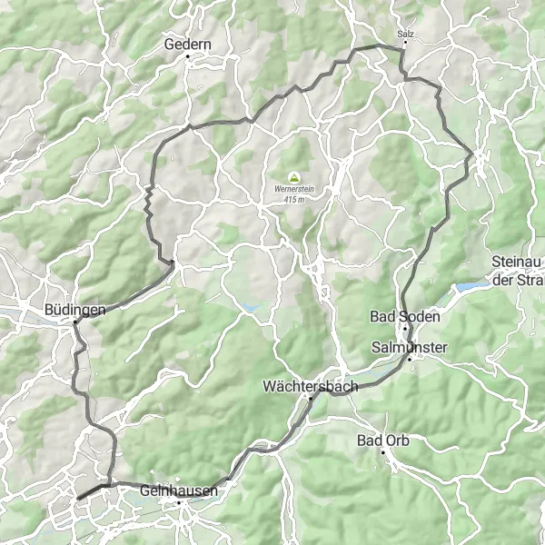 Karten-Miniaturansicht der Radinspiration "Büdingen und Wilder Stein Tour" in Darmstadt, Germany. Erstellt vom Tarmacs.app-Routenplaner für Radtouren