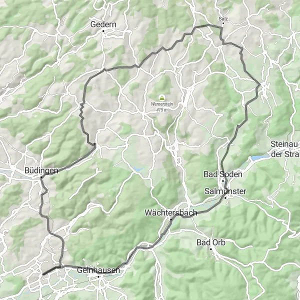 Map miniature of "Road Discovery" cycling inspiration in Darmstadt, Germany. Generated by Tarmacs.app cycling route planner