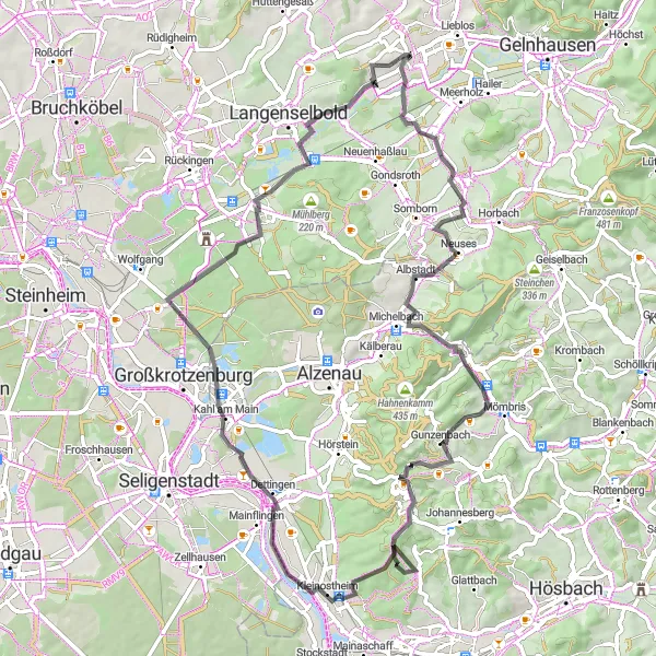 Map miniature of "Charming Villages and Majestic Views" cycling inspiration in Darmstadt, Germany. Generated by Tarmacs.app cycling route planner