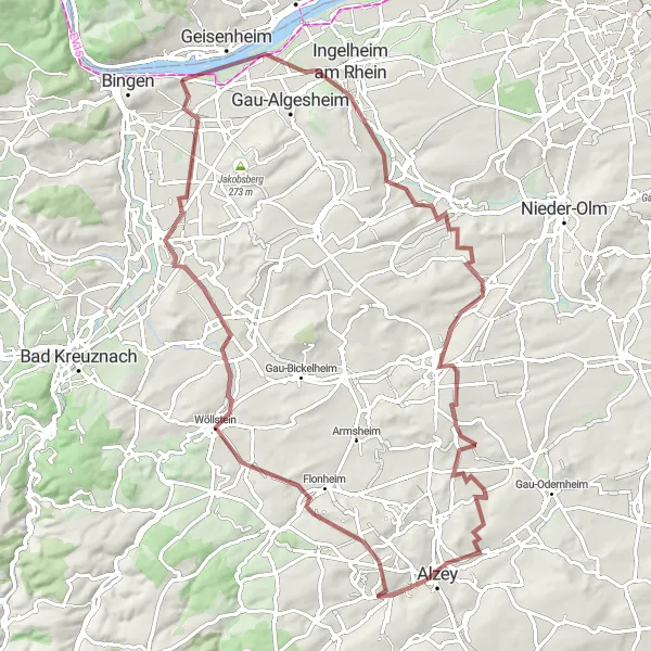 Map miniature of "The Gravel Adventure" cycling inspiration in Darmstadt, Germany. Generated by Tarmacs.app cycling route planner