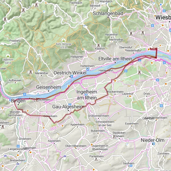 Karten-Miniaturansicht der Radinspiration "Rheinufer und Weinberge" in Darmstadt, Germany. Erstellt vom Tarmacs.app-Routenplaner für Radtouren