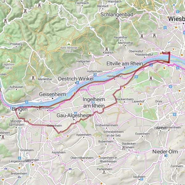 Map miniature of "Gravel Adventure: Königsklinger Aue and Bismarckturm" cycling inspiration in Darmstadt, Germany. Generated by Tarmacs.app cycling route planner