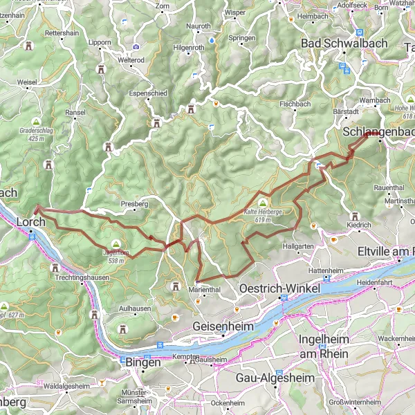 Karten-Miniaturansicht der Radinspiration "Bike Route um Schlangenbad" in Darmstadt, Germany. Erstellt vom Tarmacs.app-Routenplaner für Radtouren