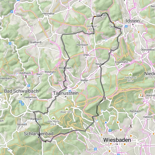 Map miniature of "Scenic Countryside Ride" cycling inspiration in Darmstadt, Germany. Generated by Tarmacs.app cycling route planner