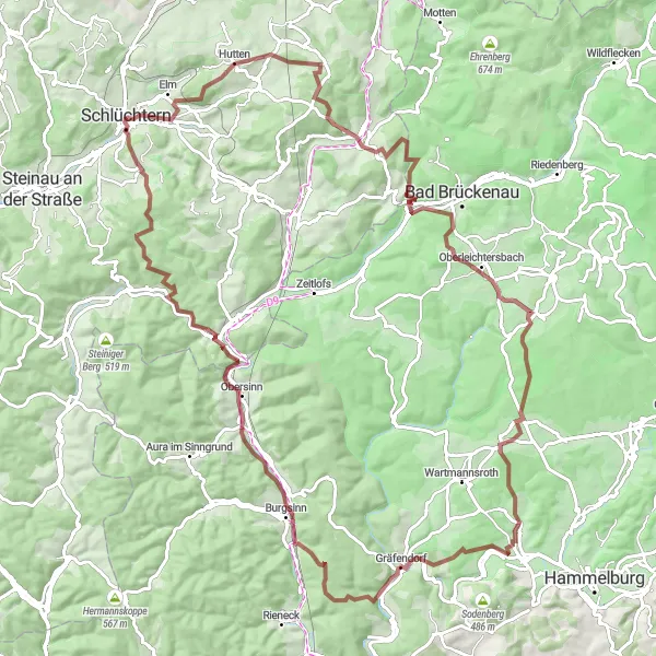 Map miniature of "Epic Gravel Adventure with Mountain Passes" cycling inspiration in Darmstadt, Germany. Generated by Tarmacs.app cycling route planner