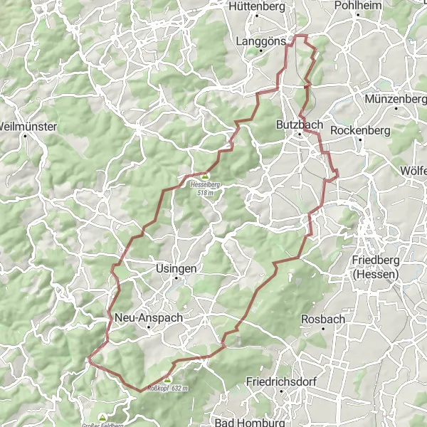 Map miniature of "The Taunus Adventure" cycling inspiration in Darmstadt, Germany. Generated by Tarmacs.app cycling route planner