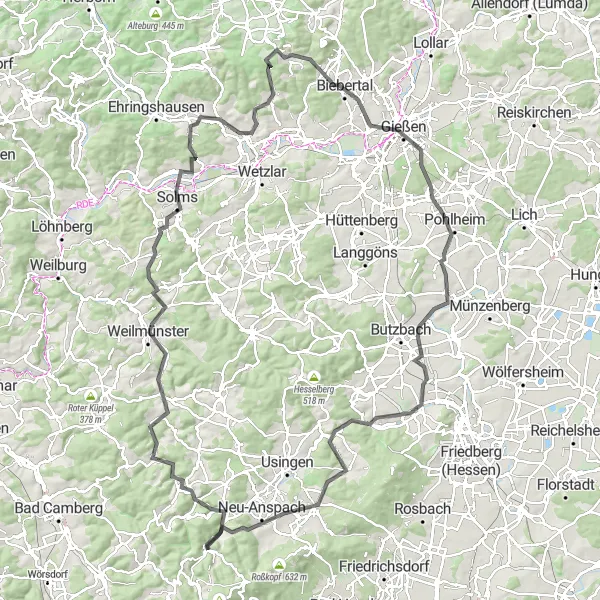Map miniature of "Taunus Tales" cycling inspiration in Darmstadt, Germany. Generated by Tarmacs.app cycling route planner