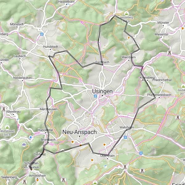 Map miniature of "Scenic Country Roads" cycling inspiration in Darmstadt, Germany. Generated by Tarmacs.app cycling route planner