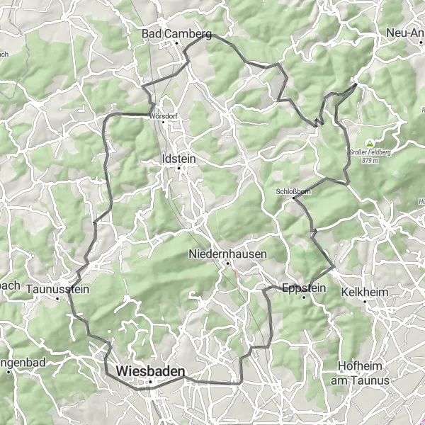 Map miniature of "Taunus Hills Loop" cycling inspiration in Darmstadt, Germany. Generated by Tarmacs.app cycling route planner