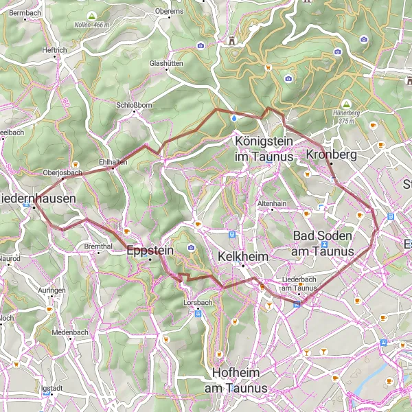 Map miniature of "Enchanting Taunus Ride" cycling inspiration in Darmstadt, Germany. Generated by Tarmacs.app cycling route planner