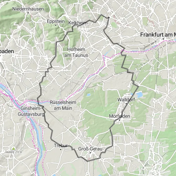 Map miniature of "Schwalbach am Taunus Loop" cycling inspiration in Darmstadt, Germany. Generated by Tarmacs.app cycling route planner