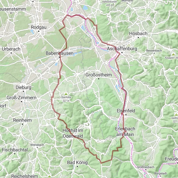 Map miniature of "Gravel Adventure Through Bavarian Countryside" cycling inspiration in Darmstadt, Germany. Generated by Tarmacs.app cycling route planner