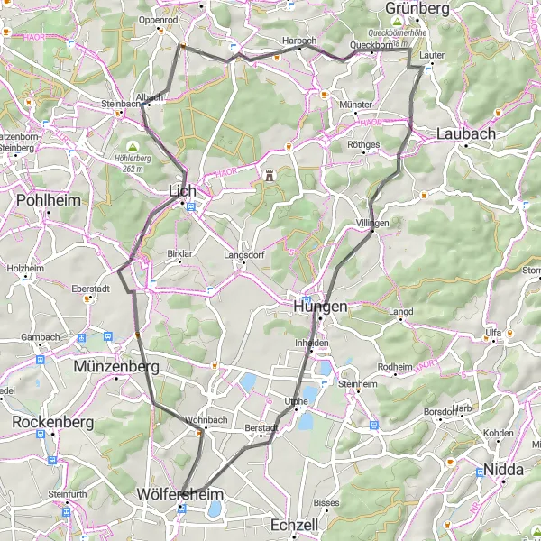 Map miniature of "Kloster Arnsburg to Berstadt Road Route" cycling inspiration in Darmstadt, Germany. Generated by Tarmacs.app cycling route planner