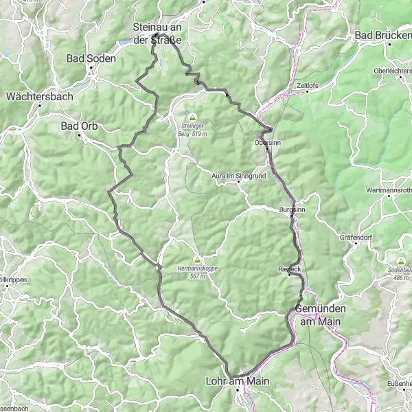 Karten-Miniaturansicht der Radinspiration "Roadtour über 103 km" in Darmstadt, Germany. Erstellt vom Tarmacs.app-Routenplaner für Radtouren