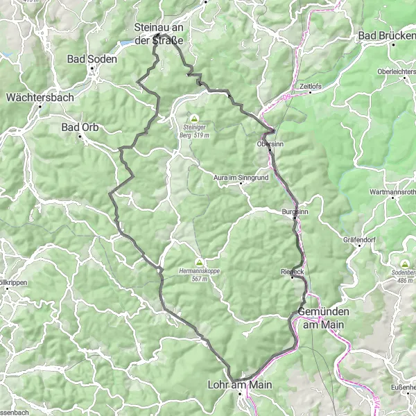 Map miniature of "Rhine River Ride" cycling inspiration in Darmstadt, Germany. Generated by Tarmacs.app cycling route planner