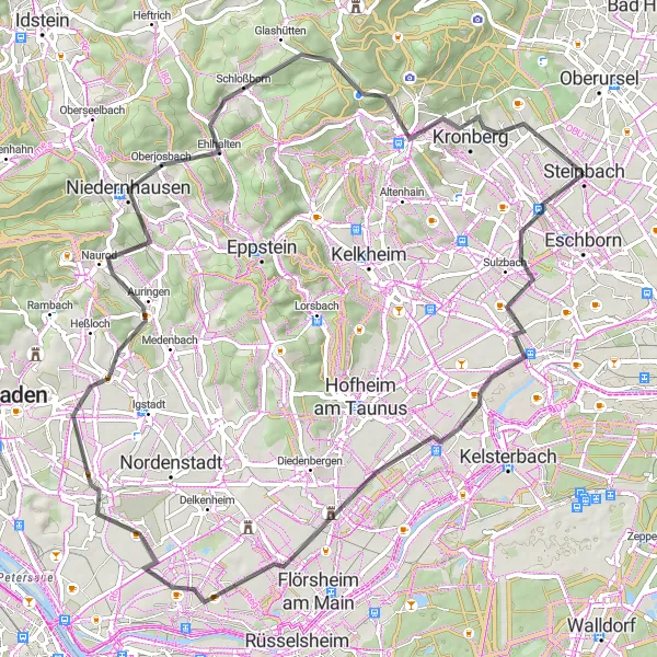 Karten-Miniaturansicht der Radinspiration "Hattersheim am Main - Niedernhausen Route" in Darmstadt, Germany. Erstellt vom Tarmacs.app-Routenplaner für Radtouren