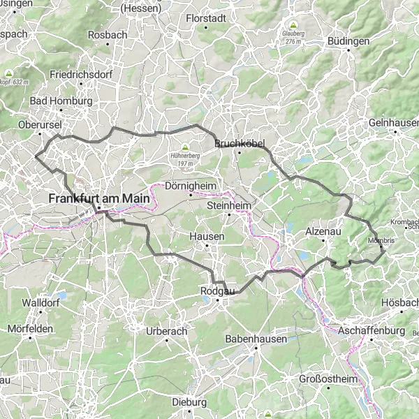 Map miniature of "The Ultimate Taunus Road Challenge" cycling inspiration in Darmstadt, Germany. Generated by Tarmacs.app cycling route planner