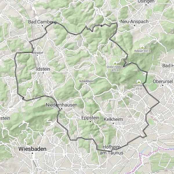 Map miniature of "Taunus Ultramarathon Route" cycling inspiration in Darmstadt, Germany. Generated by Tarmacs.app cycling route planner